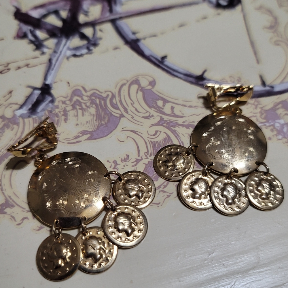Vintage medallion coin dangle earrings